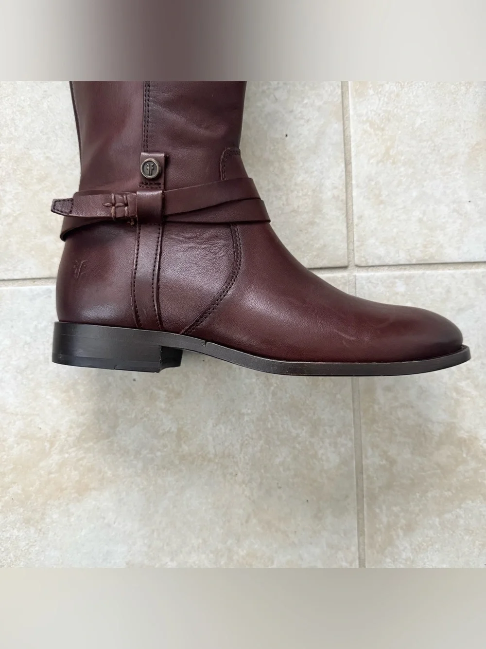 Frye Melissa Belted Tall Leather Riding Boots Womens 6.5B Redwood Brown FR40062